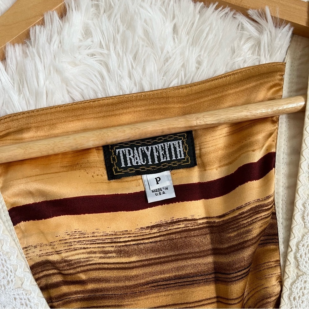 Tracy Feith Prairiecore Vintage Mini Dress XS Retro  Lace Trim V-Neck 100% Silk - Picture 11 of 15